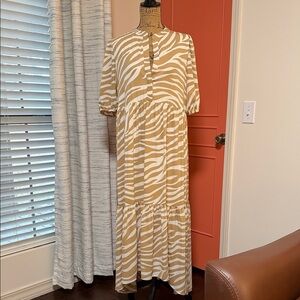 Ann Taylor Beige and White Zebra Midi Dress